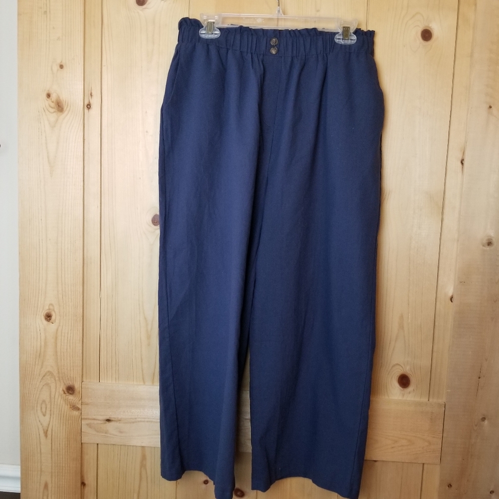 Pantalon Blue Pull-On Stretch Waist Pocketed Leisure Comfy Beachy Pants NWT